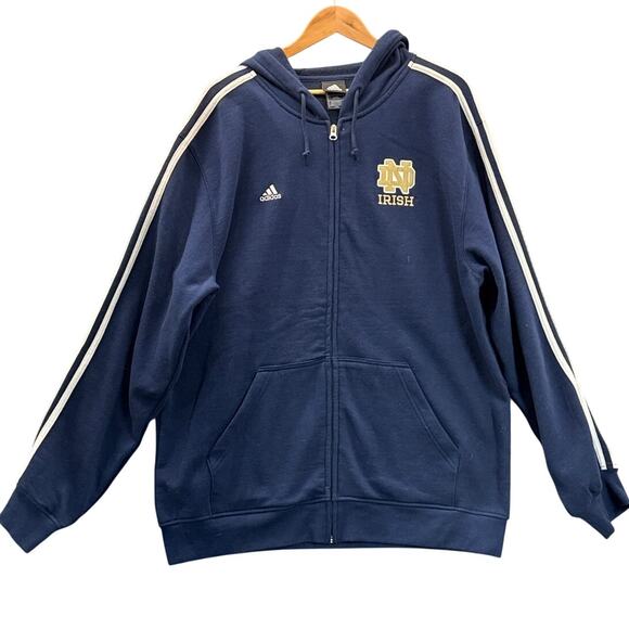Adidas Navy Blue Gold Notre Dame Fighting Irish Full Zip Hooded Sweatshirt Large - Picture 1 of 8